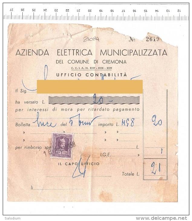 1958 - CREMONA - Azienda Elettrica Municipalizzata - Erinnofilia Elettricità - Altri & Non Classificati