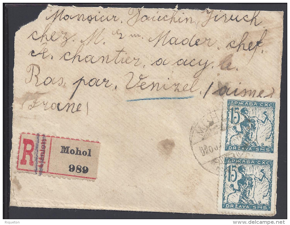 YOUGOSLAVIE - 1920 -  LETTRE RECOMMANDE DE MOHOL A DESTINATION DE ACY-LE-BAS - FR - (Aisne) - - Covers & Documents