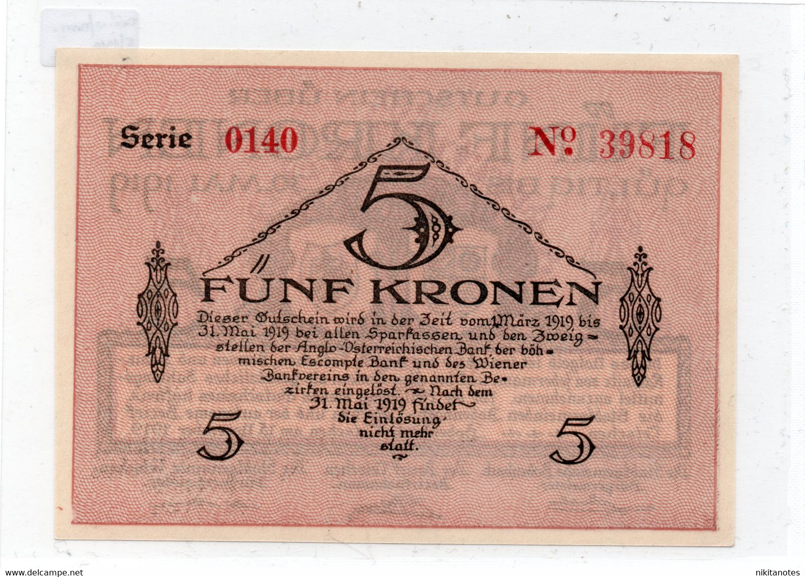 AUSTRIA 5 KRONEN 1919 See Scan - Austria