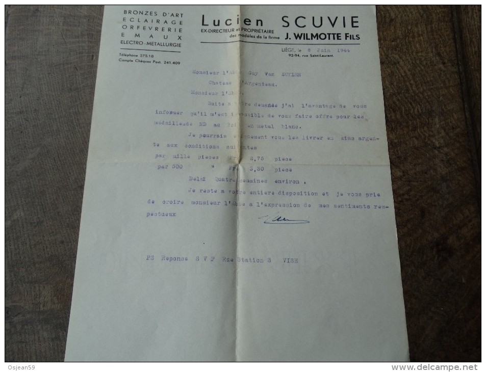 Lucien SCUVIE(Bronzes D'art,orfevrerie,emaux) Remise D'offre Du 08/06/1944 - 1900 – 1949