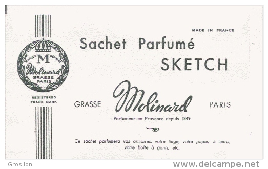 MOLINARD GRASSE PARIS   CARTE PARFUMEE ANCIENNE SACHET PARFUME SKETCH - Anciennes (jusque 1960)