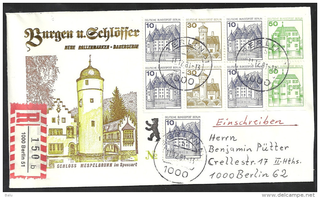 Deutschland Berlin Markenheftchen MH Michel 532 534 615 H-Blatt 19 Auf Einschreibebrief R-Brief 11.12.1981 - Briefe U. Dokumente