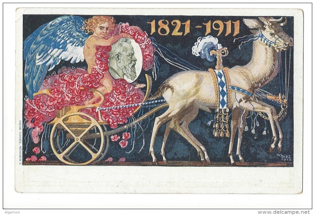 11970 -  Surréaliste Cheval Tirant Un Char Et Ange KÖNIGREICH BAYERN 1821-1911. Illustration Diez - Autres & Non Classés