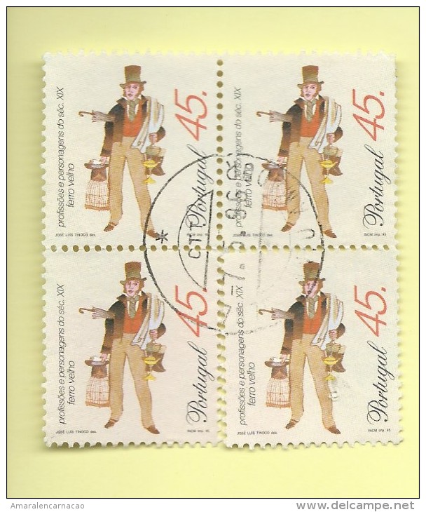 4 TIMBRES - 4 STAMPS - PORTUGAL (1995) -  PROFESSIONS DU XIX SIÈCLE - DÉPOTOIR - TIMBRES OBLITÉRÉS - Oblitérés