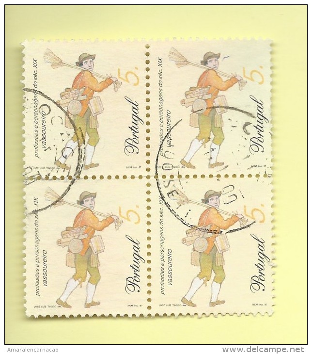 4 TIMBRES - 4 STAMPS - PORTUGAL (1995) -  PROFESSIONS DU XIX SIÈCLE - VENDEUR DE BALAI - TIMBRES OBLITÉRÉS - Used Stamps