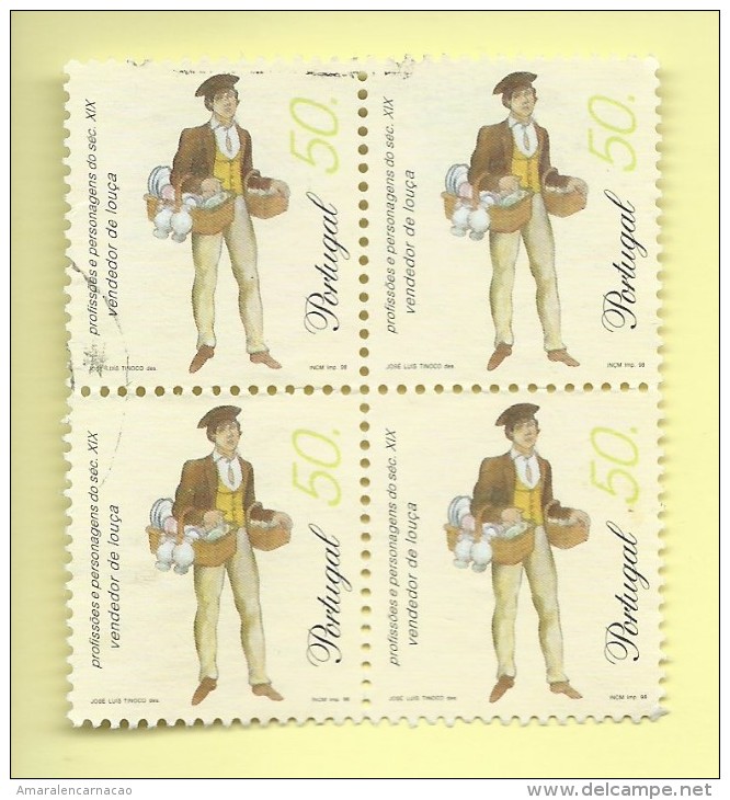 4 TIMBRES - 4 STAMPS - PORTUGAL (1995) -  PROFESSIONS DU XIX SIÈCLE - VENDEUR DE PLAT - TIMBRES OBLITÉRÉS - Used Stamps