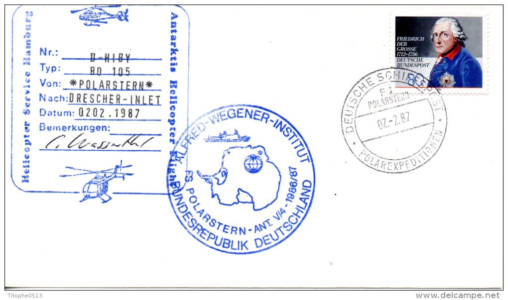 ALLEMAGNE. Belle Enveloppe Polaire De 1987. Antarctic Helicopter Flight/Polarstern/Alfred Wegener Institut. - Other Means Of Transport