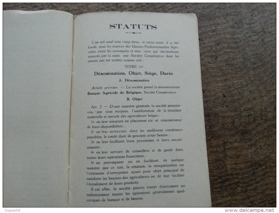 Livret De Sociétaire De La Banque Agricole De Belgique-titulaire-Jules Coulonval à Baileux En 1922 - Bank En Verzekering