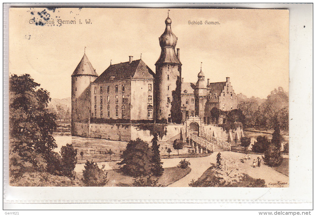 4280 BORKEN - GEMEN, Schloss Gemen, 1914, Künstler-Karte Risse - Borken