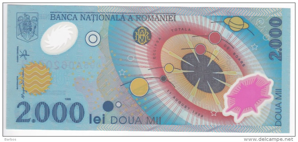 ROMANIA  - 1999  - 2000 LEI - PREFIX 009E - POLYMER ECLIPSE - UNC , Bancnote   ;  UNC - Roemenië