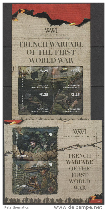 CANOUAN, GRENADINES OF ST. VINCENT ,2014,MNH, WWI, TRENCHES, TRENCH WARFARE,  SHEETLET+S/S, - WW1