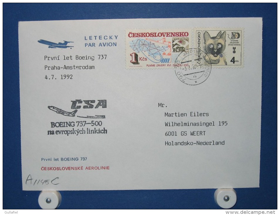 FFC First Flight 292 Praag Tsjechië - Amsterdam 1992 - A1145C (nr.Cat DVH) - Luftpost