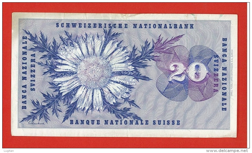 'SVIZZERA SUISSE - 20 FRANCHI SERIE 1970 - 68 G - # 014180 - QUALITA' BB - Schweiz