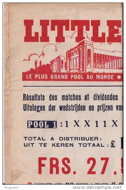 BELGIQUE :  1947.-1948:2 Feuilles:Résutats Des Pronostiques De Football:LITTLEWOODS - Srang´s. - Sports & Tourisme