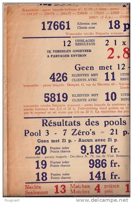 BELGIQUE :  1947.-1948:2 feuilles:Résutats des Pronostiques de football:LITTLEWOODS - Srang´s.