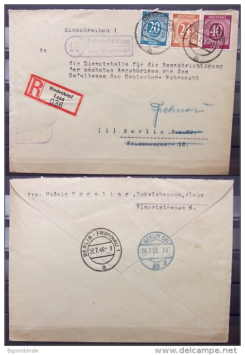 Kontrollrat Nr. 924 925 929 Auf R-Brief BIEDENKOPF LAND Eckelshausen- Auskunftstelle Ehem. Deutsche Wehrmacht - Sonstige & Ohne Zuordnung