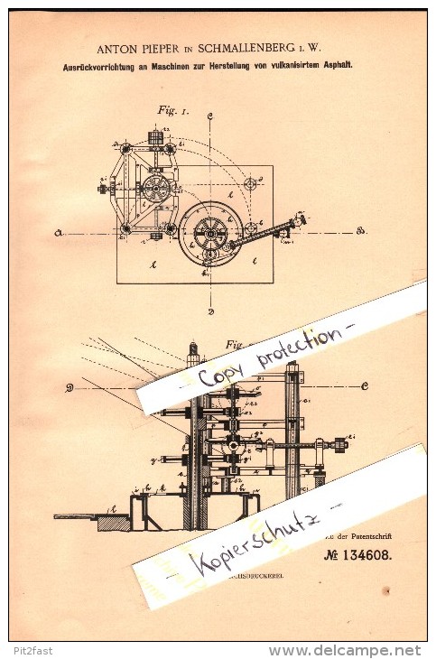 Original Patent - Anton Pieper In Schmallenberg I.W. , 1901 ,  Herstellung Von Vulkanisiertem Asphalt , Straßenbau !!! - Schmallenberg