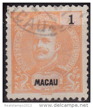 MACAU - 1898, D. Carlos I,  1 A.  D. 11 3/4 X 12  (o)  MUNDIFIL Nº 79 - Oblitérés