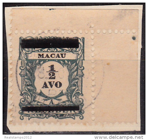 MACAU - 1910,  Selos De Porteado, Com Sobrecarga,  1/2 A.  (Sobre Fragmento)  D. 11 3/4 X 12   (o)  MUNDIFIL Nº 141 - Oblitérés
