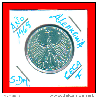 ALEMANIA R.F. MONEDA DE 5.00 DM -AÑO 1968-CECA- F - 5 Mark