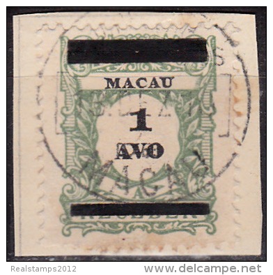 MACAU - 1910,  Selos De Porteado, Com Sobrecarga,  1 A.  D. 11 3/4 X 12  (Sobre Fragmento)  (o)  MUNDIFIL Nº 142 - Used Stamps