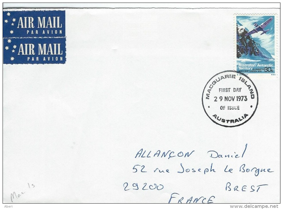 11077  MACQUARIE ISLAND - AUSTRALIAN ANTARTIC - FIRST DAY - 29 NOV 1973 - Storia Postale