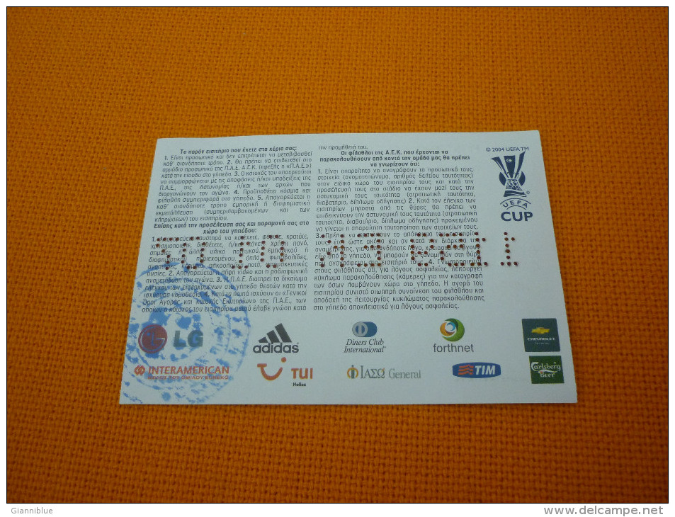AEK-PSG FC UEFA Cup Football Match Ticket Stub 14/02/2007 (hologram) - Eintrittskarten