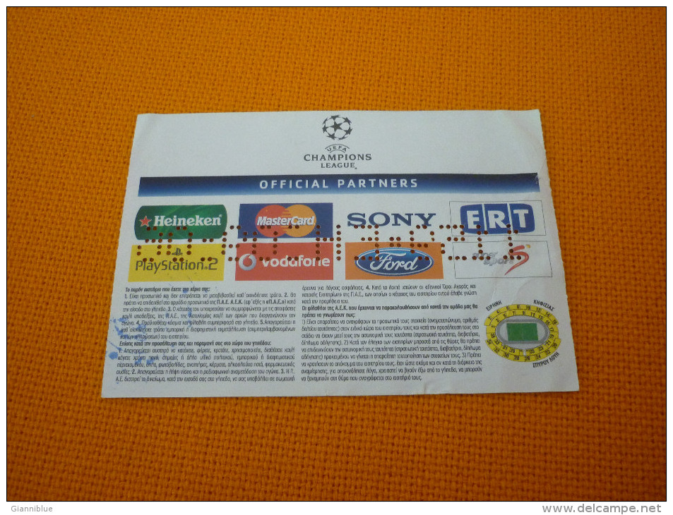 AEK-RSC Anderlecht UEFA Champions League Football Match Ticket Stub 26/09/2006 (hologram) - Match Tickets