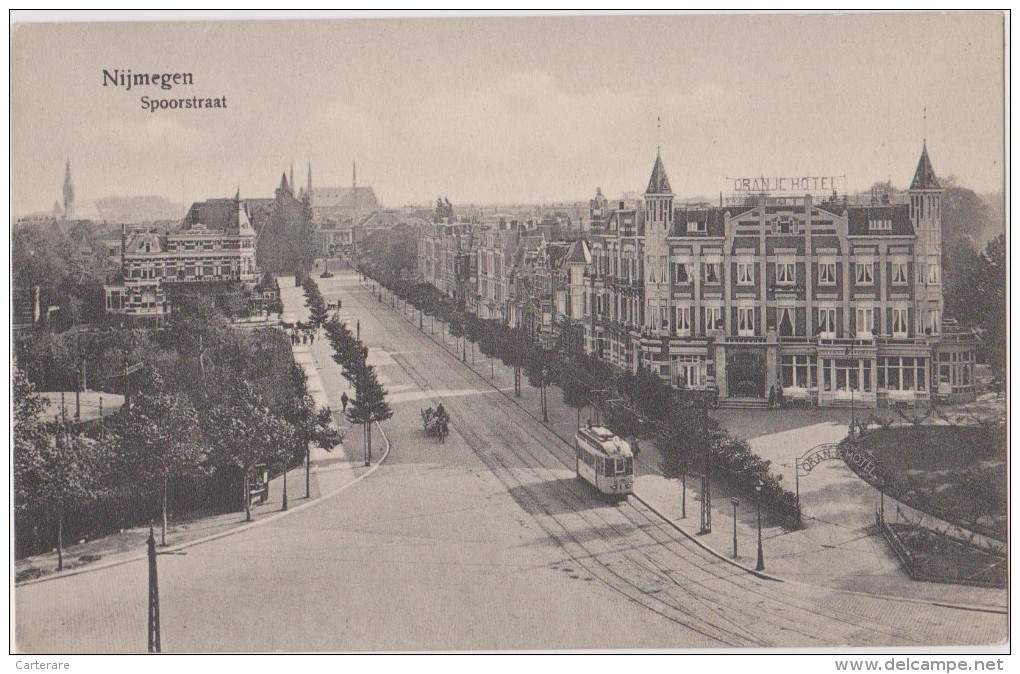 Cpa,pays Bas,gelderland,nijmegen Spoorstraat,frontière Allemande ,ville Ancienne,tram,hotel Rare - Nijmegen