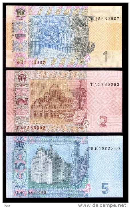 Ukraine 1 + 2 + 5 Grivna, UNC ! - Ukraine