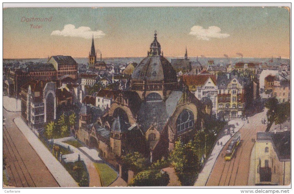 Cpa,1924,allemagne,DORTMU ND,the  City,la Ville,église Protestante Du 14 ème Siècle,petrikirche,rheino Ldikirche,tram,ra - Dortmund