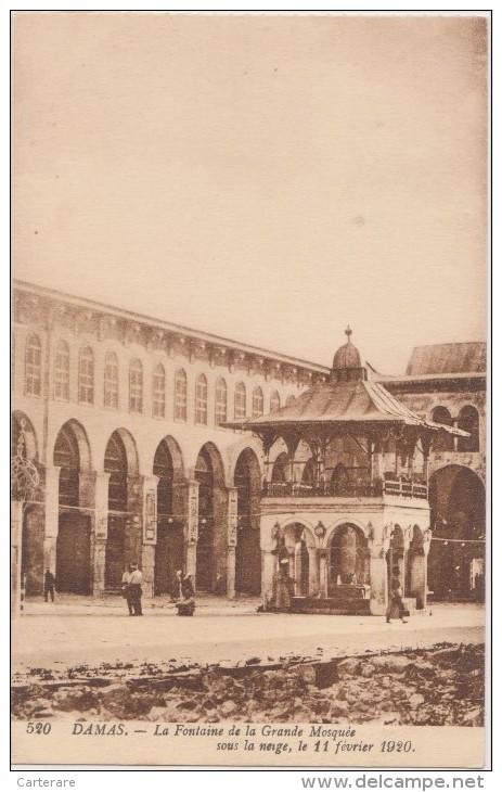 Asia,asie,syrie,DAMAS,dim Ashq   Ach-cham,la Fontaine De La Grande Mosquée Sous La Neige Le 11 Février 1920,rare - Syria