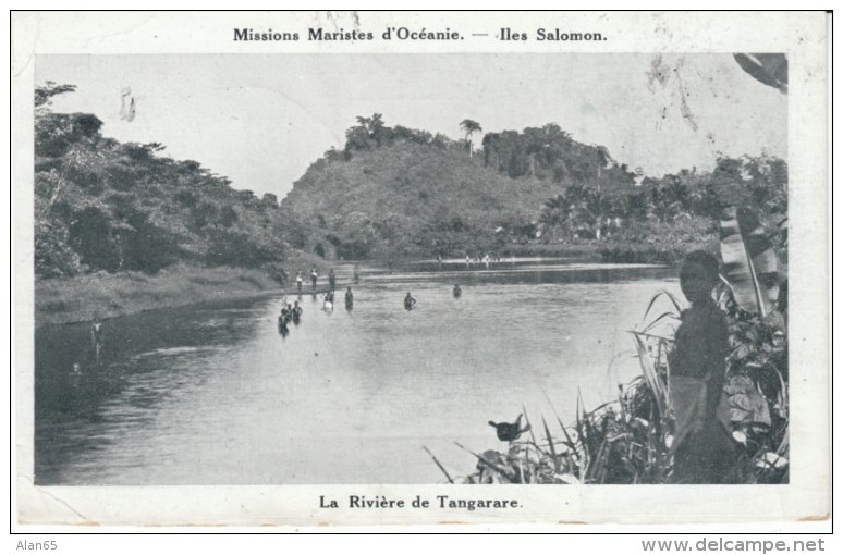 Solomon Islands, Tangarare River With Natives, Missions Maristes D'Oceanie, C1900s/10s Vintage Postcard - Salomon