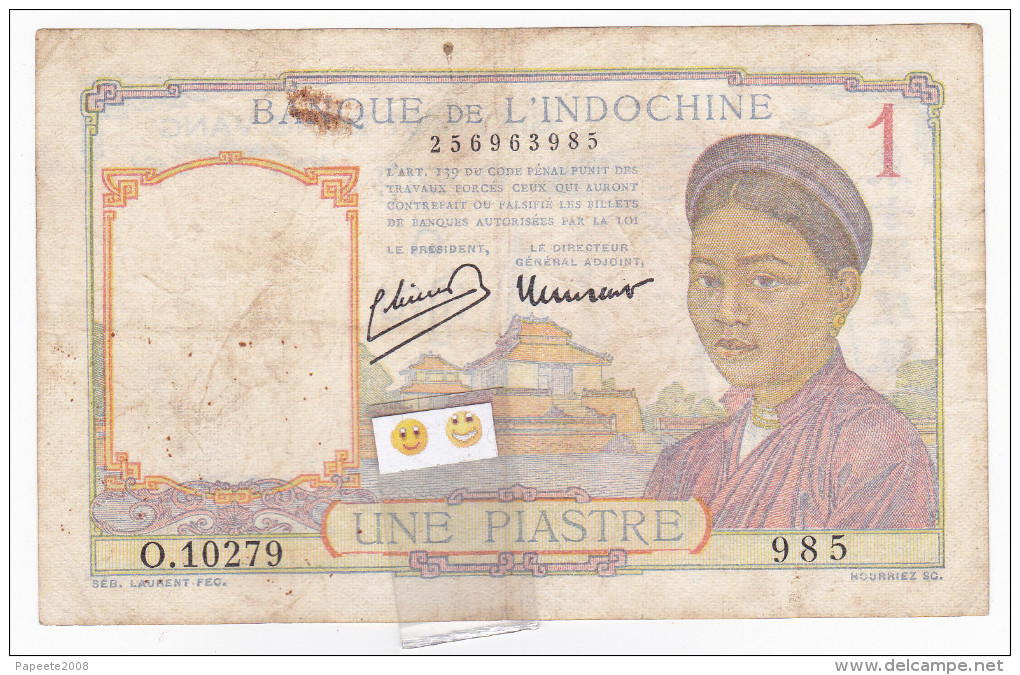 Banque De L´INDOCHINE- 1 Piastre - (KM 45 - P 54d1 - Signature 9) - Indochine