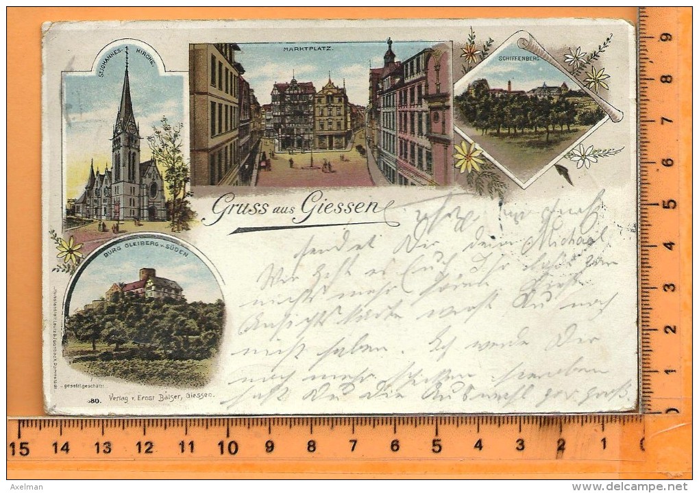 GIESSEN: Gruss Aus Giessen, Lithographie Multi Vues, Kirche, Marktplatz, Schiffenberg, Burg Gleiberg - Giessen