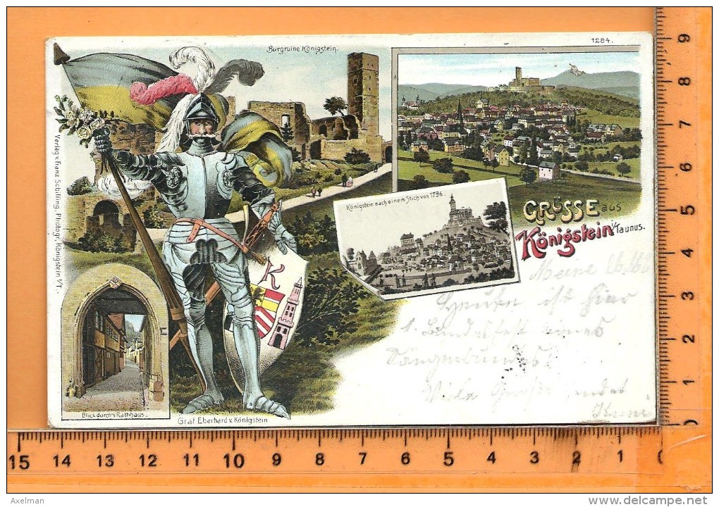 KÖNIGSTEIN: Gruss Aus Königstein, Lithographie Multi Vues, Panorama, Burgruine Königstein, Graf Eberhard - Koenigstein