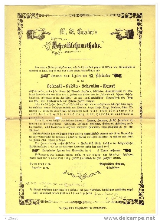 Original Werbung Von Hof- Kalligraph Gander In Mainz , 1863 , Feder , Federhalter , Kalligraphie !!! - Plumes