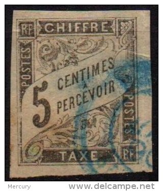 FRANCE - 5 C. Noir Oblitéré TTB Avec Oblitération Bleue - Portomarken