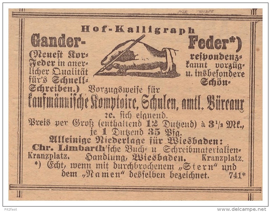 3x Werbung Von Hof- Kalligraph Gander In Mainz , 1886 , Feder , Federhalter , Kalligraphie !!! - Federn