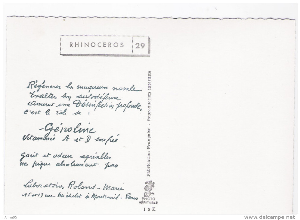 CPSM - RHINOCEROS  - ( Publicité Pour Genoline ) - Rhinozeros