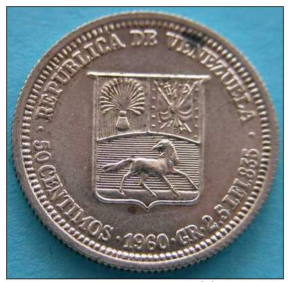 Venezuela  50 Centimos 1960  Argento  Silver - Venezuela