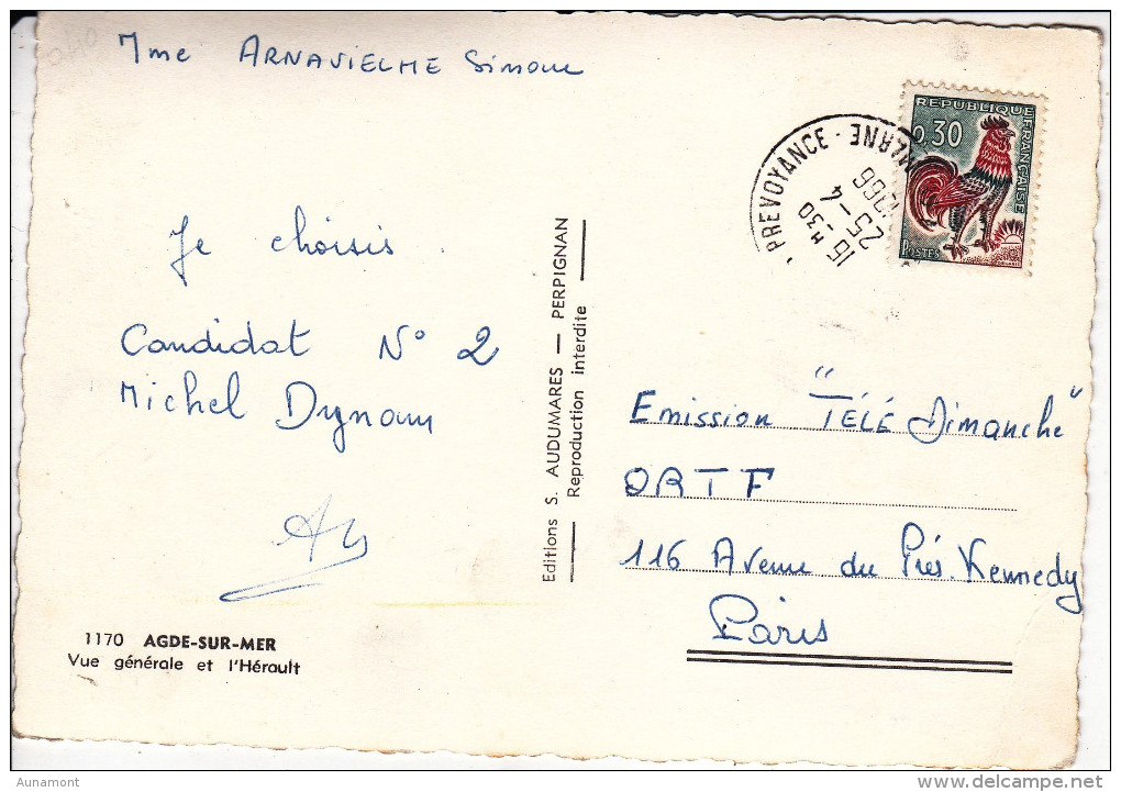 Francia--Agde Sur Mer--1966--Vue Generale Et L'Herault--Cachet--Prevoyance - Agde