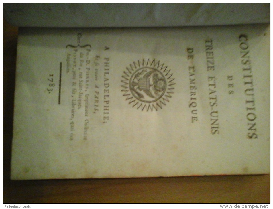 "Constituition De Treize Etats-Unis De Amerique" 1783  Text In French. Original XVIII Century American Constitution - 1700-1799