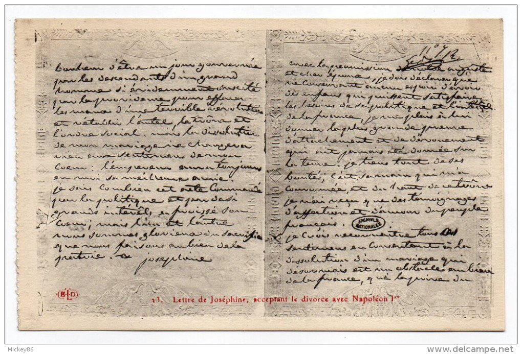 Histoire--Napoléon--Lettre De Joséphine Acceptant Le Divorce Avec Napoléon 1er-- N° 23 éd ELD - Histoire