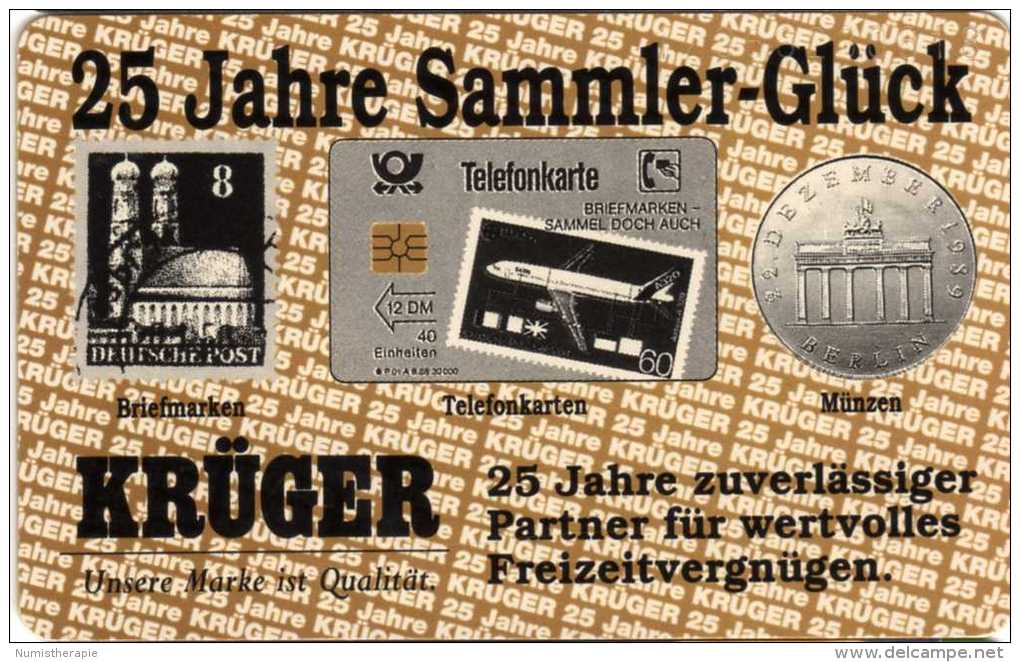 Allemagne : Krüger 25 Jahre Sammler-Glück : Timbre-poste / Carte De Crédit / Pièce 1992 - Francobolli & Monete