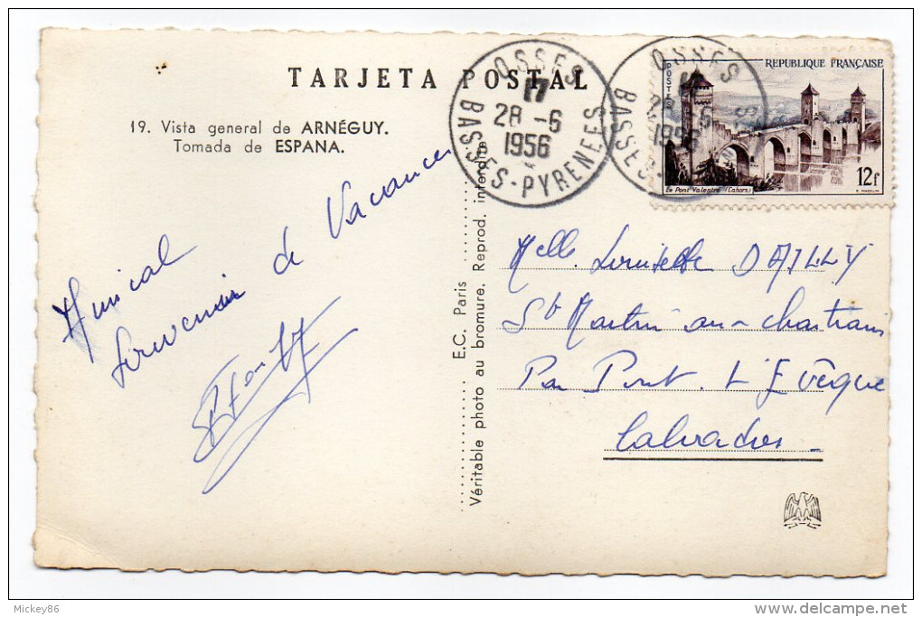 ARNEGUY--1956--Vue Générale Prise D'Espagne ,cpsm 14 X 9 N° 19 éd E.C--Beau Cachet OSSES--64-- - Arnéguy