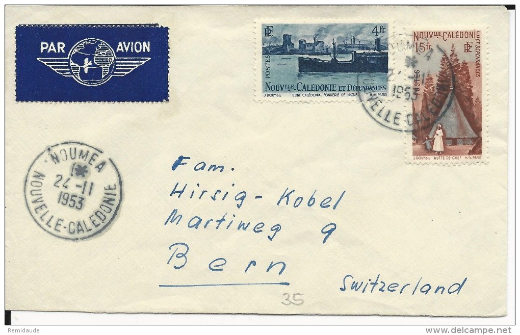 NOUVELLE CALEDONIE - 1953 - ENVELOPPE PAR AVION De NOUMEA Pour BERN (SUISSE) - Lettres & Documents