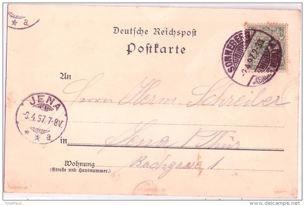 Gruss Aus SONNEBERG Braun Litho Vorläufer 2.4.1897 Gelaufen Kaltwasser Heilanstalt - Sonneberg