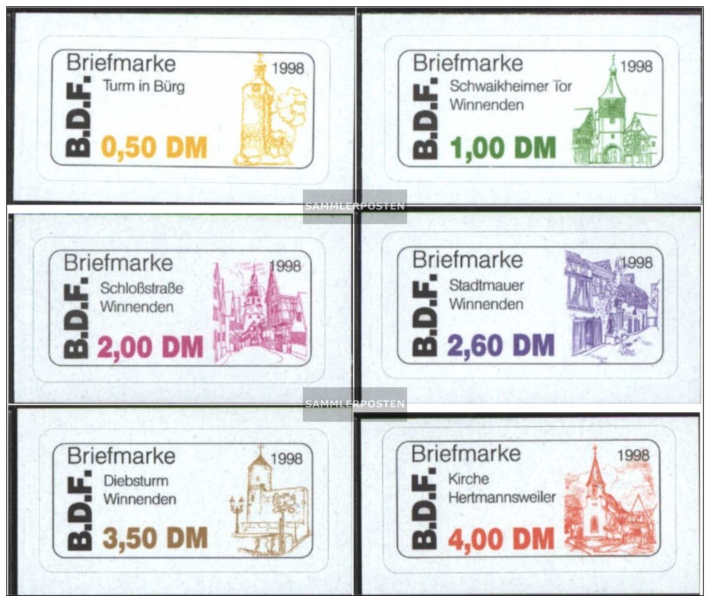 Fellbach (Privatpost) 1B-6B (kompl.Ausg.) Bläuliches Papier Postfrisch 1998 Regionale Sehenswürdigkeiten - Privatpost