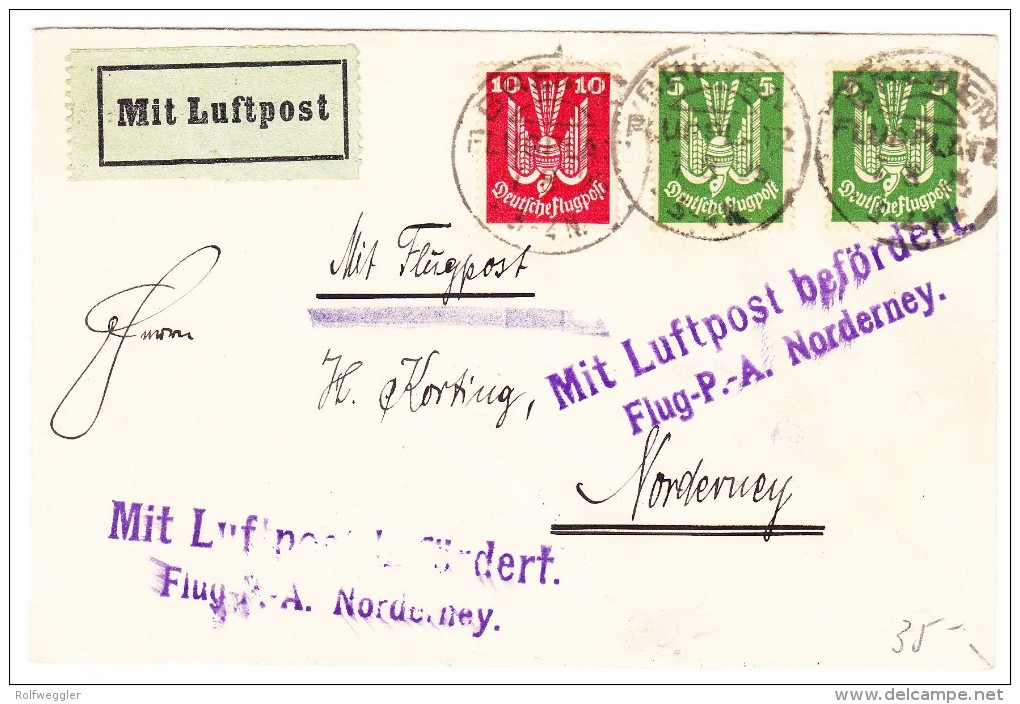 Deutsches Reich Flugpost Brief 7.8.1925 Nach Norderney - Poste Aérienne & Zeppelin